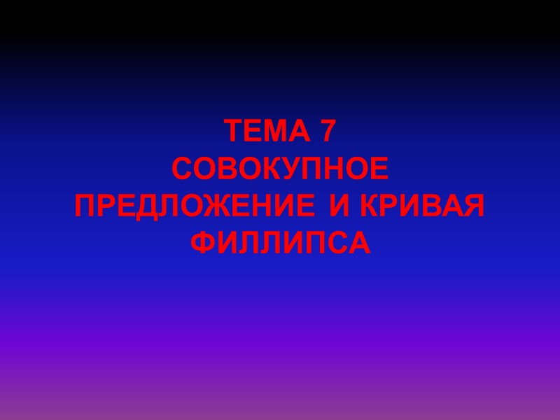 ТЕМА 7 СОВОКУПНОЕ ПРЕДЛОЖЕНИЕ И КРИВАЯ ФИЛЛИПСА ТЕМА 7 СОВОКУПНОЕ ПРЕДЛОЖЕНИЕ И КРИВАЯ ФИЛЛИПСА